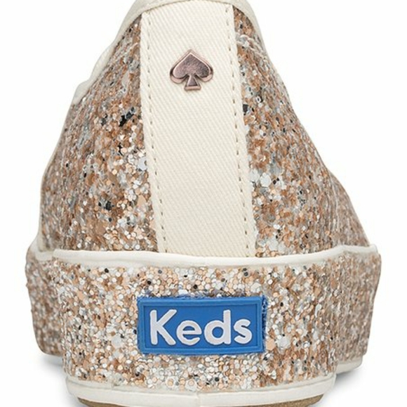 Keds Kate Spade  White & Gold Glitter Sneaker Wome - Picture 3 of 10